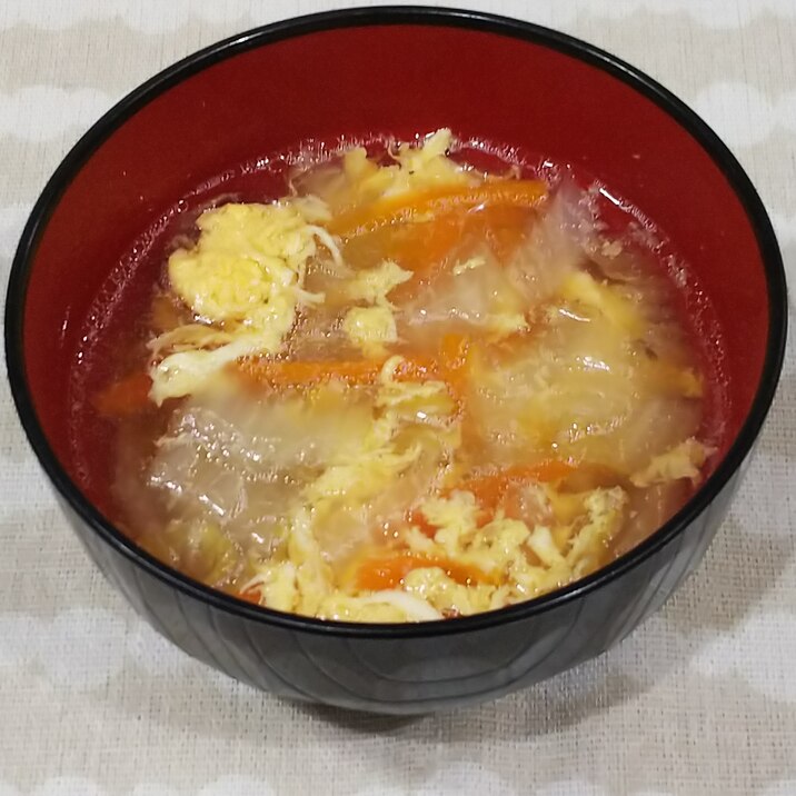 白菜と人参の生姜風味かき玉スープ